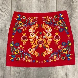NWT Red, Embroidered Altar’d State Mini Skirt